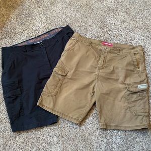 Cargo shorts.  Men’s SZ 42 waist. 2 pair. Tan and black.